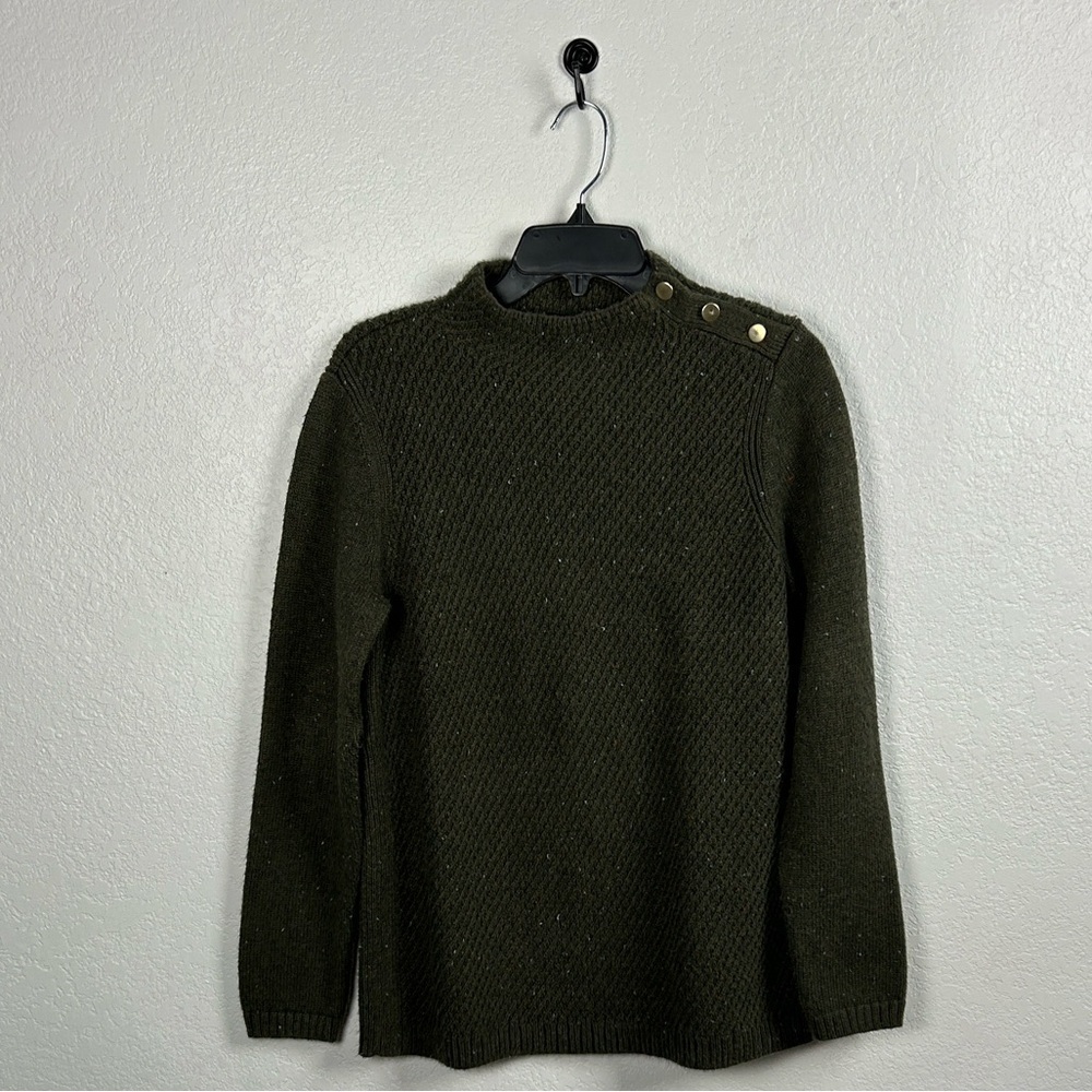 Talbots Women’s Green Speckled Sweater Sz M Textured Button Accent Fall Wear